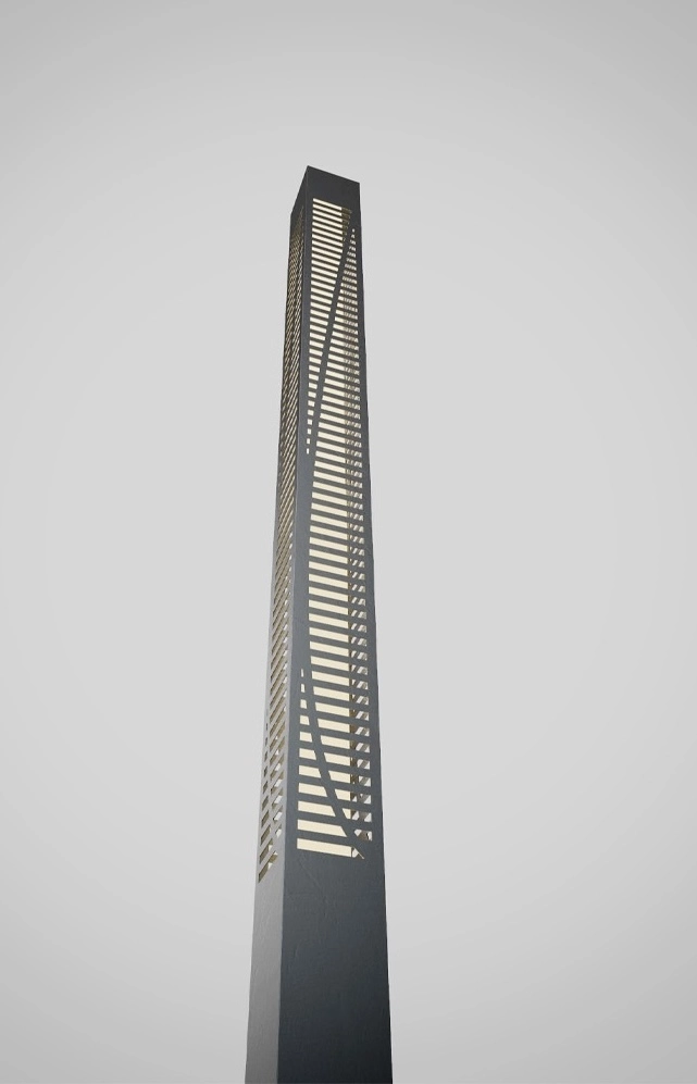 Contemporary decorative street light pole with illuminated lattice pattern and modern architectural design.